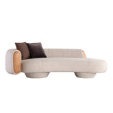 Acerra 3-Seater Sofa upholstered in premium cotton and linen fabric, filled with feather and down with high-density sponge, featuring solid wood multi-layered legs wrapped in matching fabric, modern luxury sofa for living rooms and bedrooms.