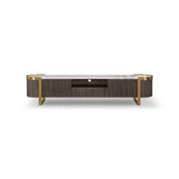 Cantar TV Unit featuring a Gadoria marble surface and dark oak veneer, combining modern design, luxury style, and functional storage for contemporary living rooms.