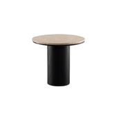 Modern Cava end table featuring smooth travertine top with natural textures, a versatile designer piece.