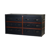 Wells leather dresser with six drawers, wooden accents, and vintage leather handles, luxury chest of drawers for bedrooms