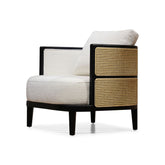 Contemporary linen fabric accent chair with natural wooden frame, offering timeless comfort and style for modern interiors.