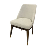 Elin Dining Chair featuring oak frame, rubberwood legs, scoop back design, foam padding, and gold-brushed caps for modern comfort and elegance.