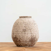 Handcrafted decorative pot with aged etched details, rough rustic texture, and a smoky glazed finish, perfect for earthy and modern rustic home décor.