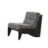 Contemporary Lyob accent chair with green fabric seat and backrest, paired with a strong wood veneer base for modern interiors.