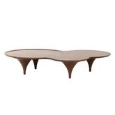 Contemporary coffee table made from light wood veneer featuring three interconnected circular surfaces with a modern, sculptural design.
