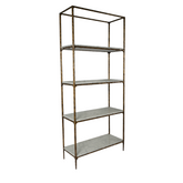 Vanne Marble Shelf featuring four white marble shelves with subtle veining supported by a wrought iron frame, combining luxury stone elegance with modern design for stylish storage and display in living rooms, offices, or studies.