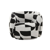 Aarhus Swivel Chair with abstract black-and-white design, low cradled back, and modern unique style.