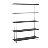Cane Shelf 182cm tall with five ashwood shelves and forged iron frame, designer display unit for books and decor