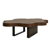 Cloud Coffee Table featuring a satin-finished wood veneer top with unique grain patterns and a sleek metal frame, offering a sculptural modern design.