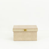 Close-up of Collin PU leather storage box showing premium finish and velvet-lined interior.