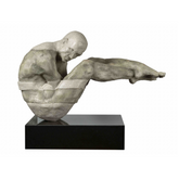 Contemplative male figure sculpture crafted from marble and art resin, depicting a seated man hunched forward in a thoughtful pose with detailed craftsmanship.