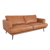 Flen 2 Seater Sofa upholstered in premium Brazilian top grain leather with subtle distressed finish, luxury modern vintage design with sleek metal legs
