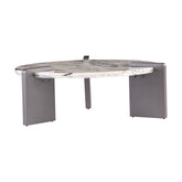 Gela round coffee table with Bulgari white marble top and industrial metal legs in a modern living room setting