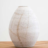 Graceline Vase – Medium hand-painted white ceramic vase with washed latte lines, ideal for fresh or dried flowers and modern décor