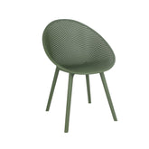 Ida Outdoor Chair in green polypropylene with rounded edges, UV-protected and weather-resistant, perfect for modern patio or garden seating.