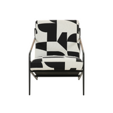 Oia Fabric Armchair in black and white patterned fabric with wooden arms