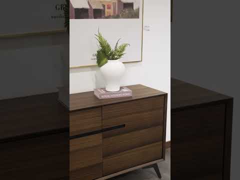 Video highlighting the Casoria Sideboard in black wood, showcasing its sleek design, concealed and open compartments, and practical storage solutions for a stylish and organized home.
