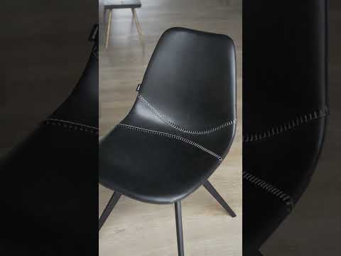Video of Asta Dining Chair in black vintage faux leather with grey stitching