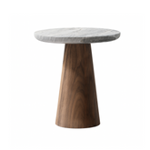 Scilla side table with natural grey marble top and walnut veneer base