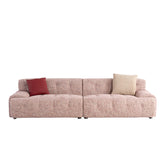 Sinea 3-Seater Sofa upholstered in premium hawthorn pink cotton and linen blend fabric, filled with high-quality down and high-density sponge, featuring sturdy metal legs, modern luxury sofa for living rooms and home interiors.