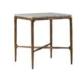 Vanne side table with choice of luxurious marble or natural ash wood top and sturdy forged iron base, showcasing mid-century modern luxury design.