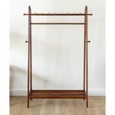 Premium North American Ash Wood Clothing Rack with 8 pegs and bottom shelf, luxury organizer for modern bedrooms and entryways