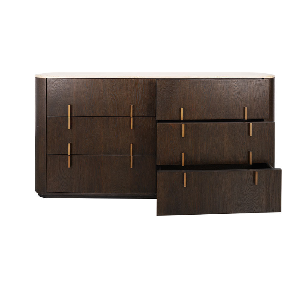 6 chest of drawers with a genuine Turkish travertine top and oak veneer cabinet