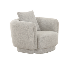 Modern grey boucle armchair with elegant armrests, ideal as a stand-alone accent chair or part of a lounge set.
