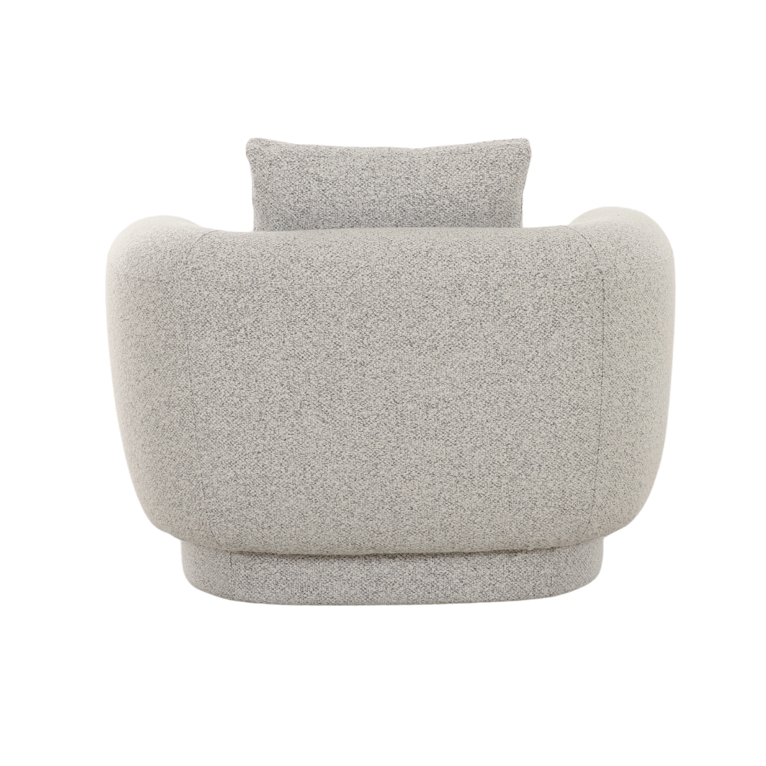 Alborg Boucle Armchair in grey fabric, designed for contemporary living rooms, bedrooms, or study spaces.