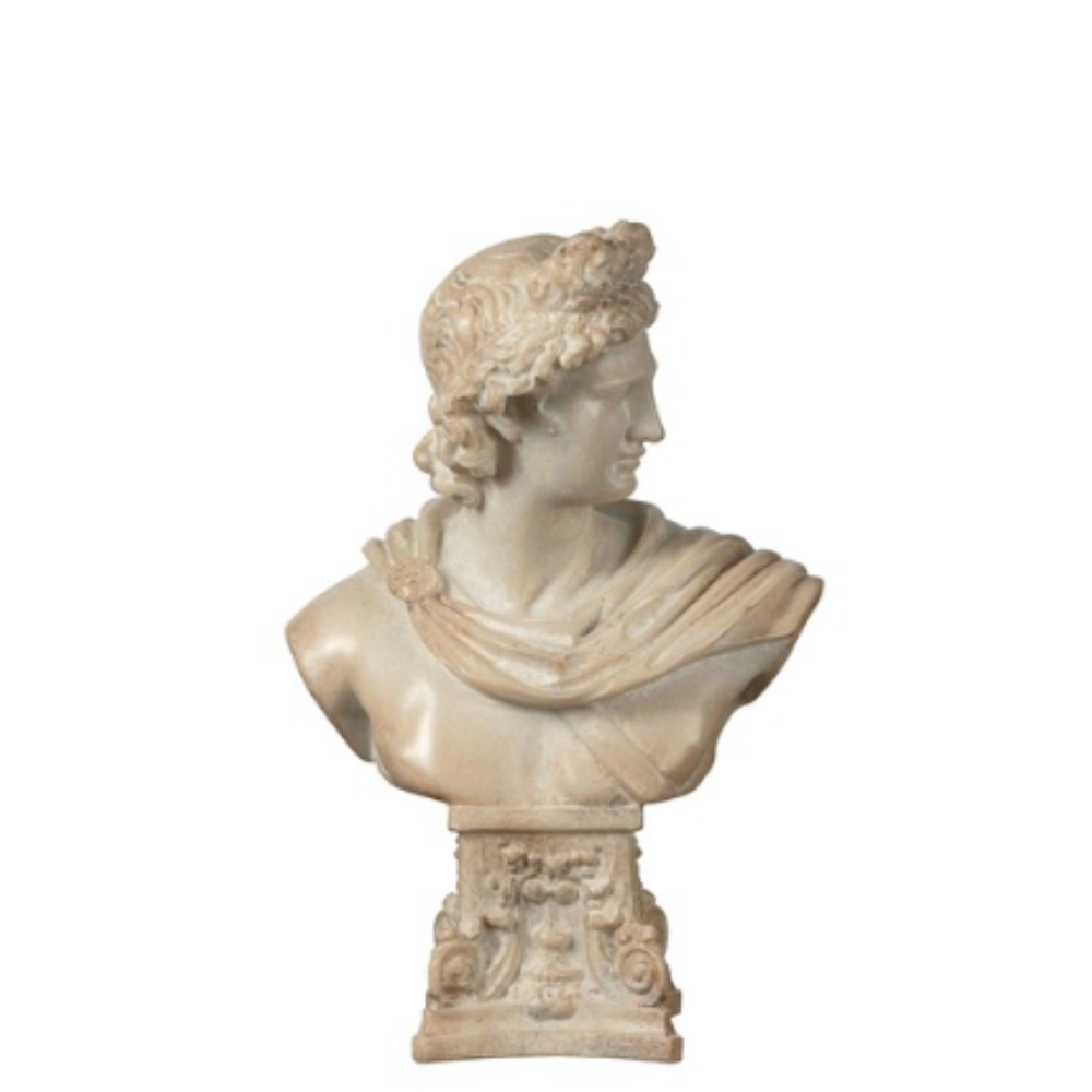 Classical Apollo bust with intricate craftsmanship, ideal for stylish home décor or art collections.

