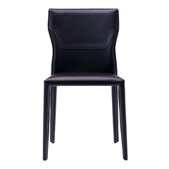 Ancona Dining Chair featuring premium saddle leather upholstery, high-density sponge cushioning, and a sturdy carbon steel frame, offering sleek, modern, and comfortable seating.