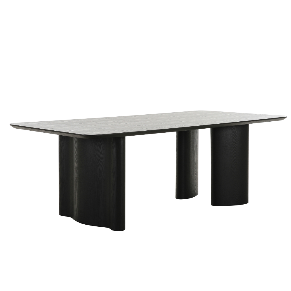 Ankara dining table in dark ash finish with sculptural geometric legs, a modern statement piece for elegant dining rooms.