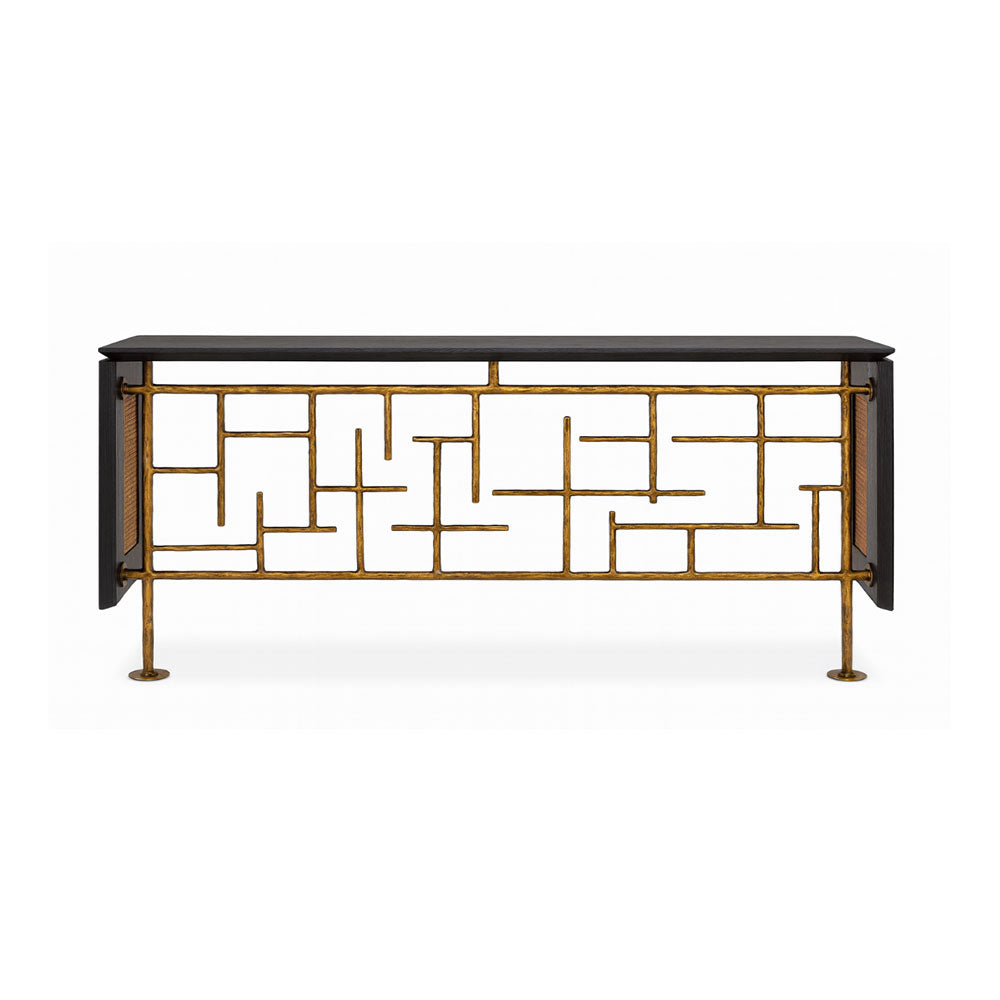 Console table with gold geometric design