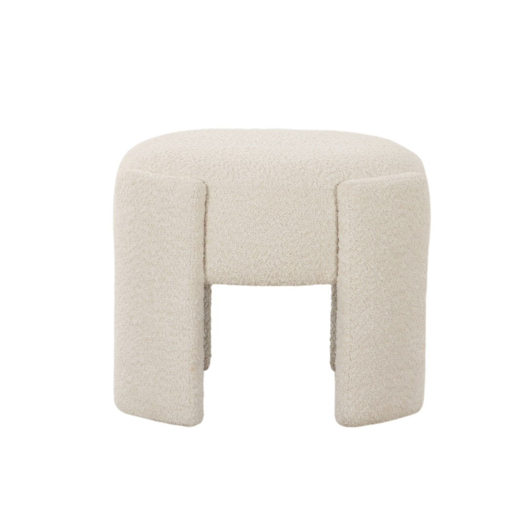 Beige fabric ottoman modern round stool durable quality upholstery