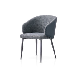 Aosta Dining Chair with high-quality cotton linen upholstery, curved backrest with PU leather accents, and sturdy carbon steel frame, offering comfort and modern style for dining rooms and home offices.