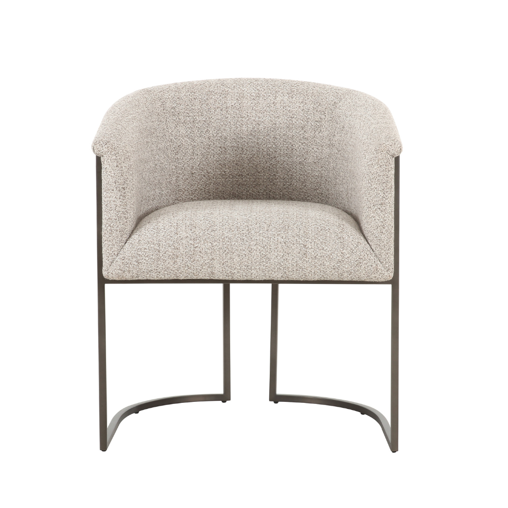 Arno Dining Chair with a comfortable fabric seat and durable steel frame, featuring a modern minimalist design ideal for contemporary kitchens and dining spaces.