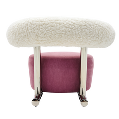 Vibrant pink modern accent chair with a plush, curved backrest and metal base, adding personality and comfort to any contemporary space.