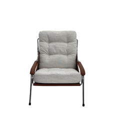 Modern leather armchair featuring dual-tone leather upholstery and a sleek chrome base, combining style and comfort for contemporary interiors.