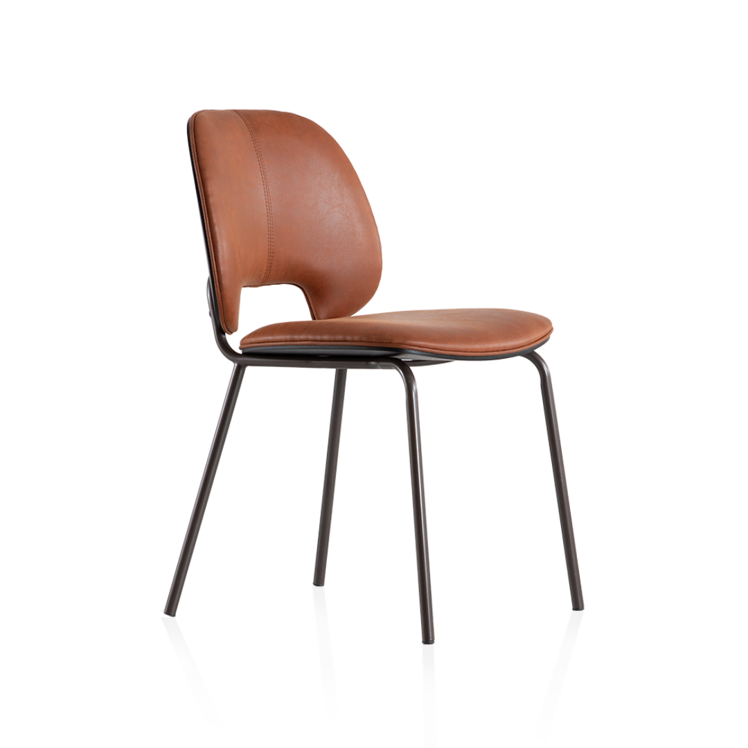 Vintage style dining chair with curved oil wax cloth backrest and cushioned seat