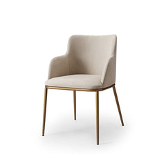 Side angle highlighting curved armrests and brushed metal legs