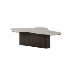 Modern coffee table with a wavy design on a white background