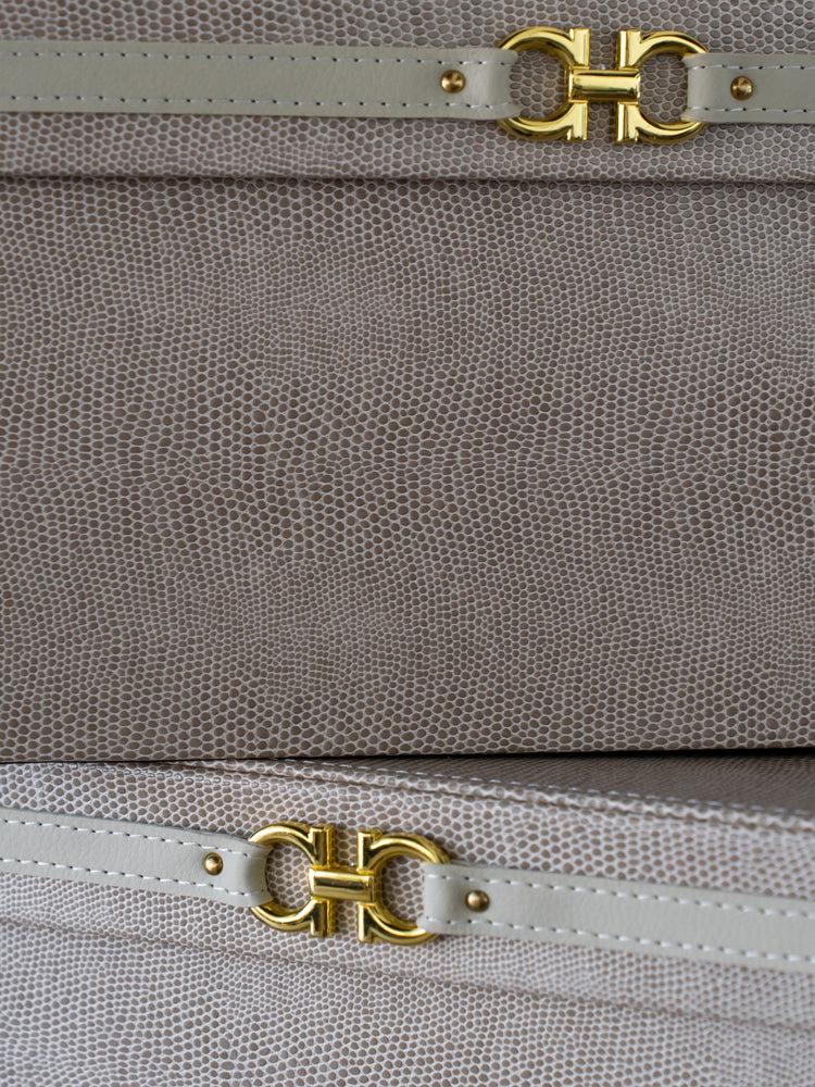 Stylish medium-sized PU leather storage box featuring a plush velvet interior, perfect for storing everyday essentials or valuables on a vanity, desk, or shelf.