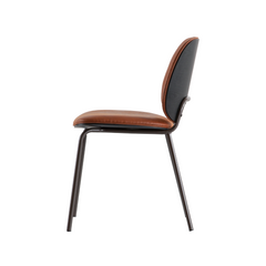 Leather dining chair with oil wax cloth seat and ergonomic curved back