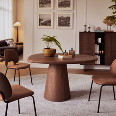 Upholstered dining chair with oil wax cloth seat and ergonomic curved back