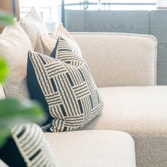 Modern fabric sectional sofa with left-seating and right-facing sections, perfect for family gatherings or lounge areas.