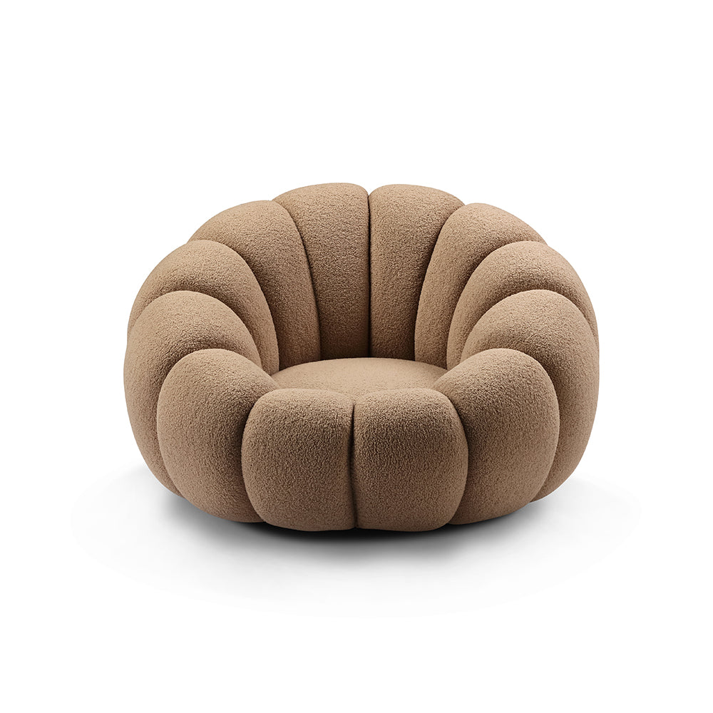 Front view of Dario floral accent chair with curved seating