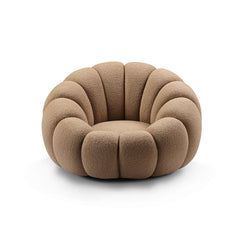 Front view of Dario floral accent chair with curved seating