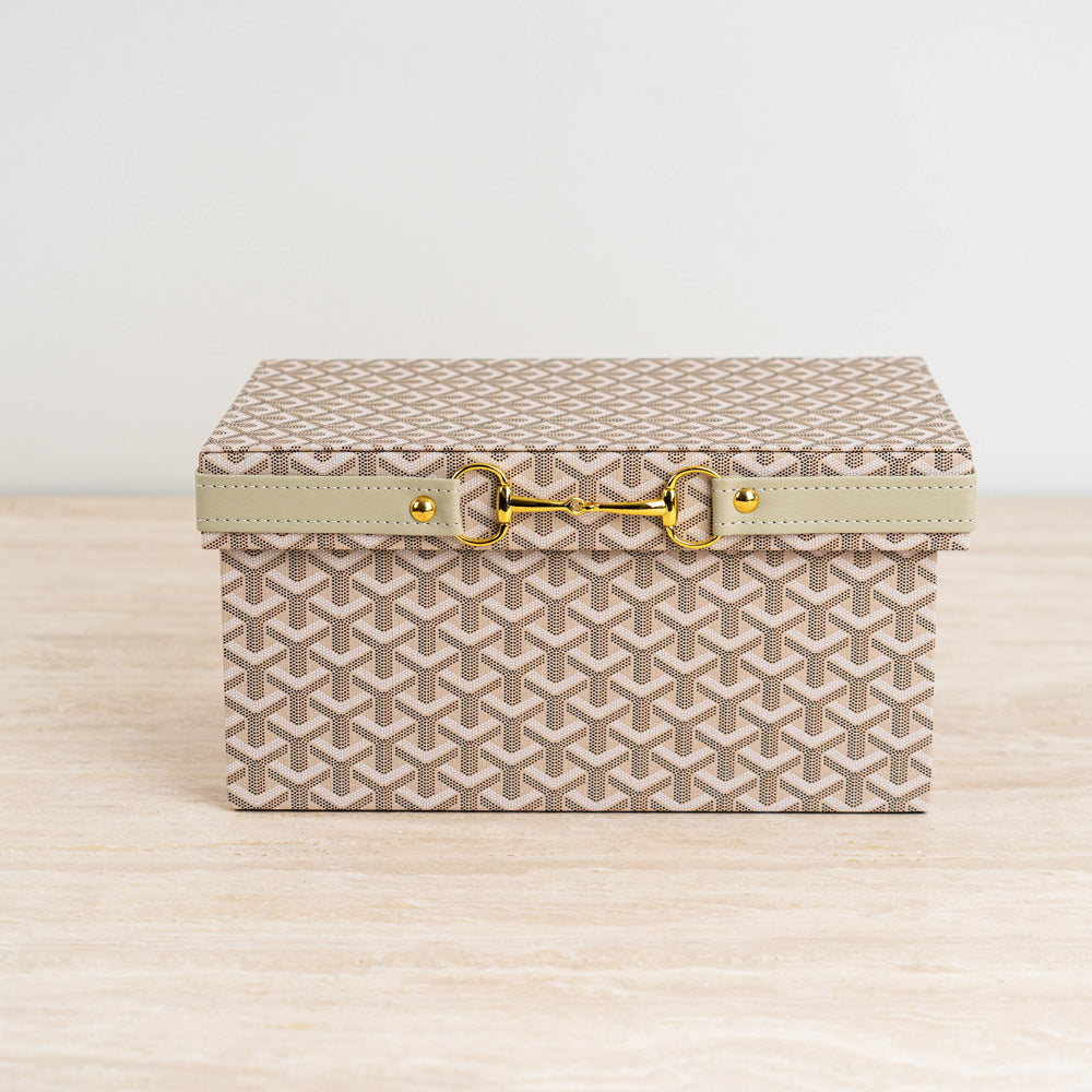 Elegant woven storage organizer adding a refined touch to any room.