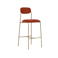 Luxurious bar stool upholstered in top-grain leather with a forged iron frame. Durable, stylish, and comfortable, perfect for kitchens and home bars.