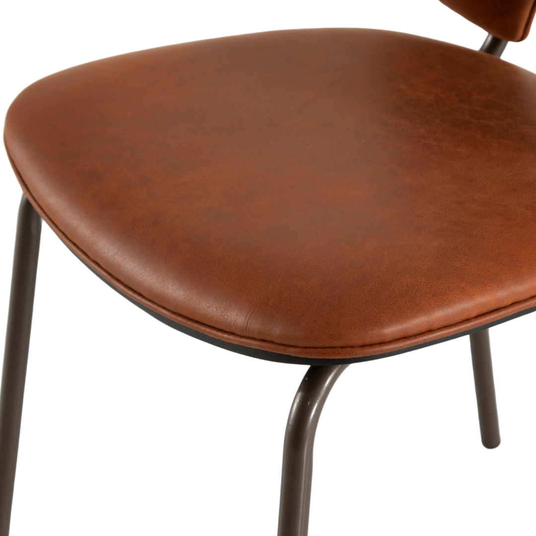 Durable dining chair with retro oil wax cloth upholstery and strong steel legs